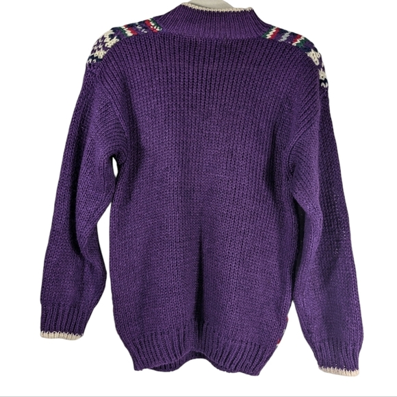 Vintage Fair Isle Purple Cable Knit Sweater 80s Nordic Cottagecore Cozy - Picture 10 of 12